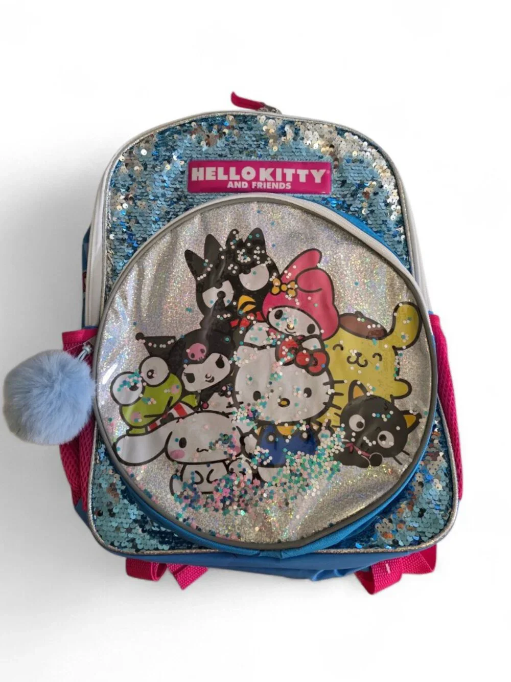 Hello Kitty Friends Sequin Mini Backpack Glitter Sanrio Kids Bag NWT Pom Pom